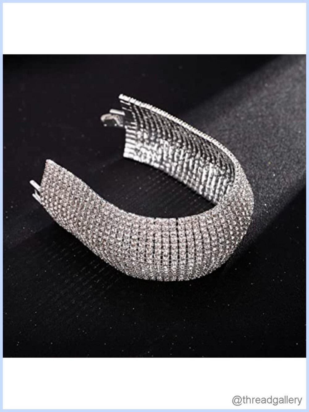 Full Rhinestone Crystal Cluster Bangle Set, Multi-Layered Tennis Chain - Picture 4 of 4